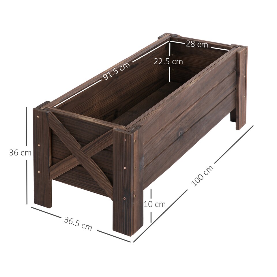 image 1 of (100 x 36.5 x 36 cm, Carbonized) Outsunny Wooden Garden Raised Bed