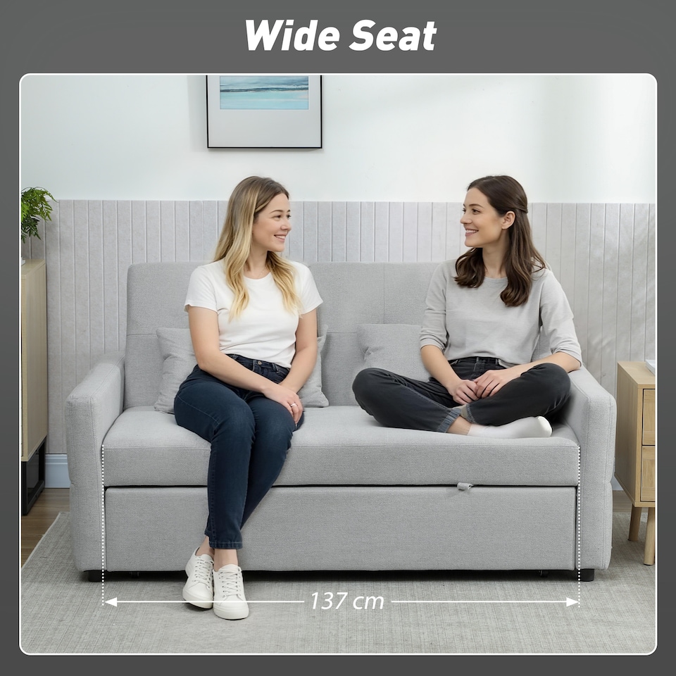 image 1 of HOMCOM 2 Seater Sofa Bed, Convertible Pull Out Bed Settee, Light Grey