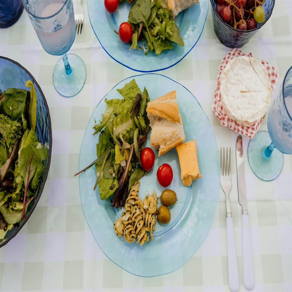 image 1 of Acrylic 10 Inch Stackable Plates, BPA Free 6 Pack Set Blue