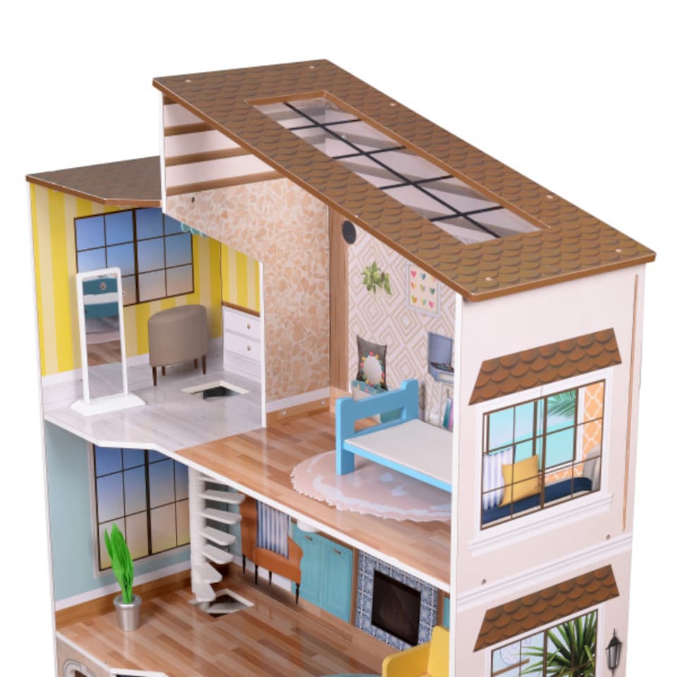 image 1 of Teamson Kids Wooden Mediterranean 3 Storey Doll House for 12" Dolls, Dollhouse