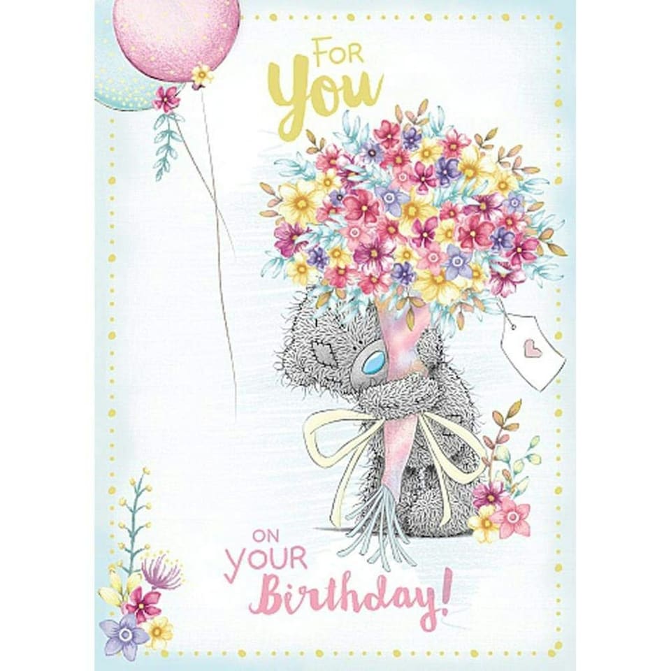 image 1 of Me To You Bear For You Holding Big Bouquet Birthday Card
