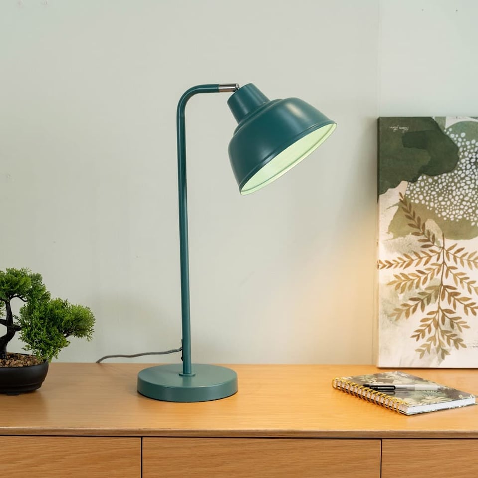 image 1 of ValueLights Morris Teal Retro Dome Metal Desk Office Table Lamp Light and Bulb