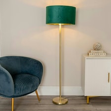 ValueLights Charlie Gold Floor Lamp Green Velvet Gold Shade 