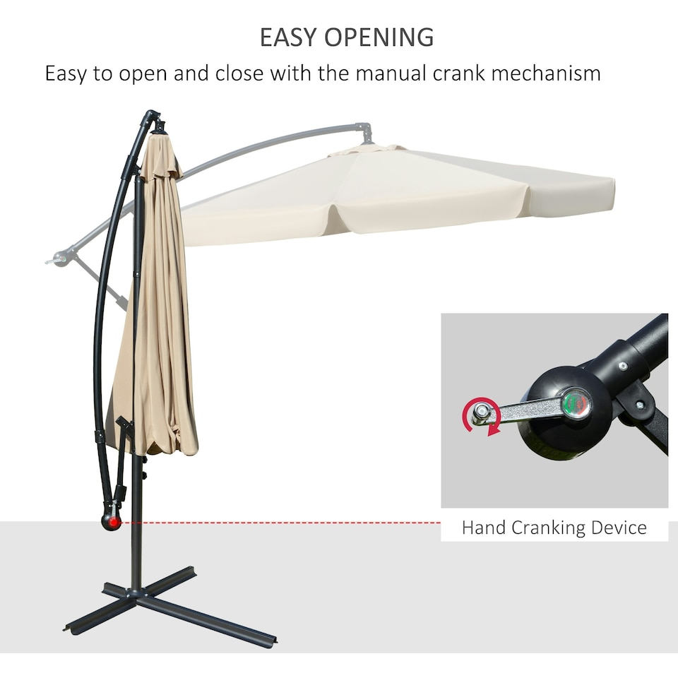 image 1 of Outsunny 2.7m Garden Cantilever Banana Parasol Sun Shade w/ Crank, Light Brown