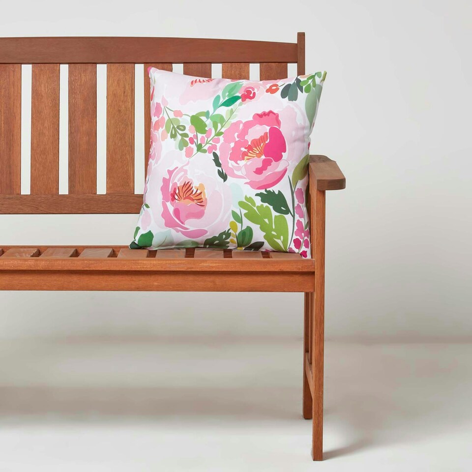 image 1 of Homescapes Pink Peony Outdoor Cushion 45 x 45 cm - Set of 2 Pink