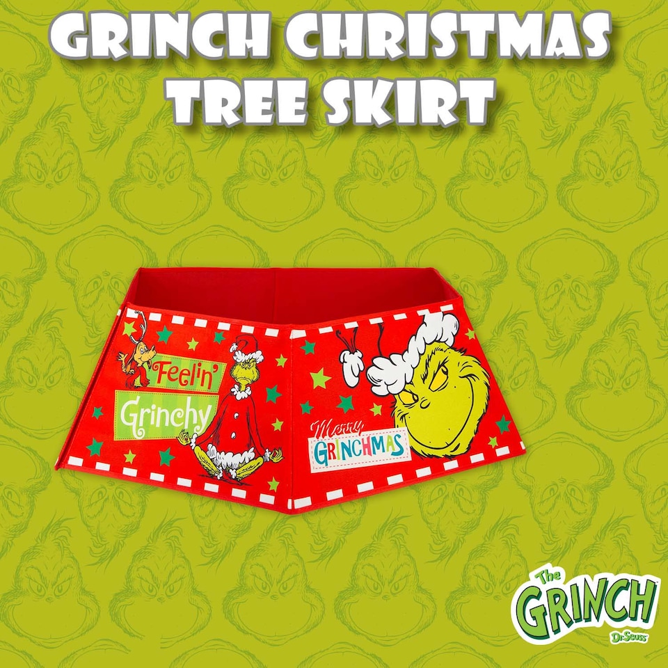 image 1 of PMS Grinch Christmas Tree Skirt Decoration 60cm x 80cm Red
