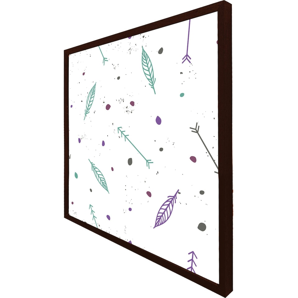 image 1 of Cute cartoon pattern with feathers and arrows in boho style (Picutre Frame) White | XS