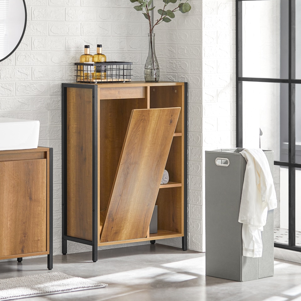 image 1 of SoBuy Slim Bathroom Storage Cabinet with Removable Laundry Basket, Light Brown, 23.6x11.8x35.4 inches, 24.1 kg - BZR65-PF