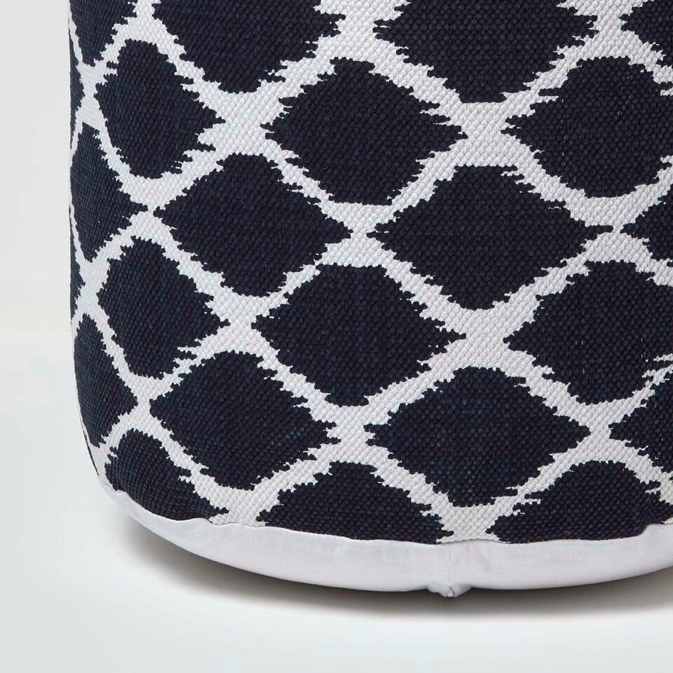 image 1 of Homescapes Circular Blue and Natural Colour Ikat Round Footstool
