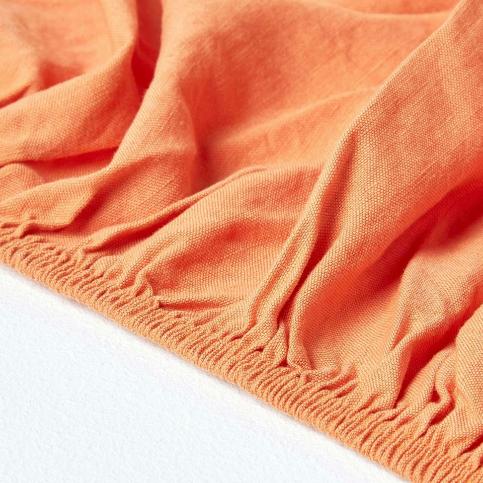 image 1 of Homescapes Burnt Orange Linen Deep Fitted Sheet, Double | Orange | Double