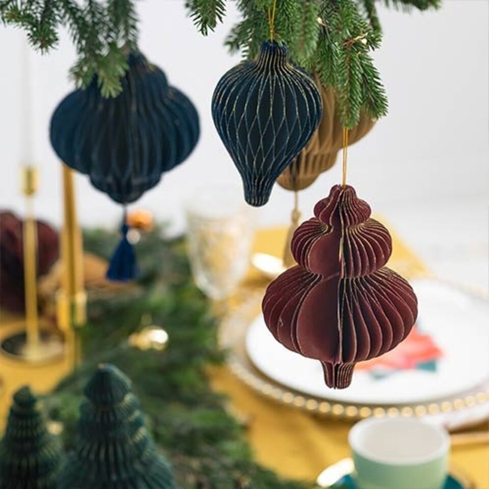 image 1 of Burgundy Honeycomb Icicle Hanging Paper Bauble Decoration 15cm