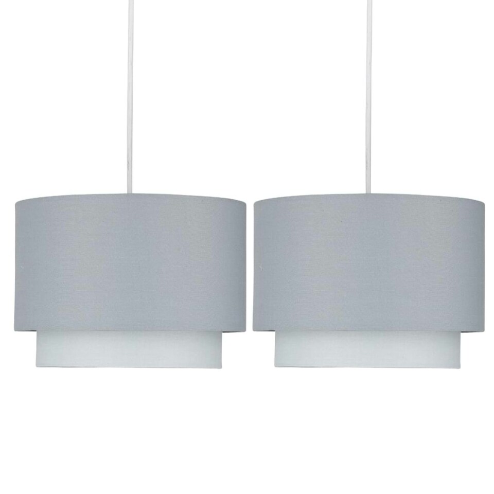 image 1 of First Choice Lighting Pair of Grey Ombre 2 Tier Ceiling Light Shades Grey