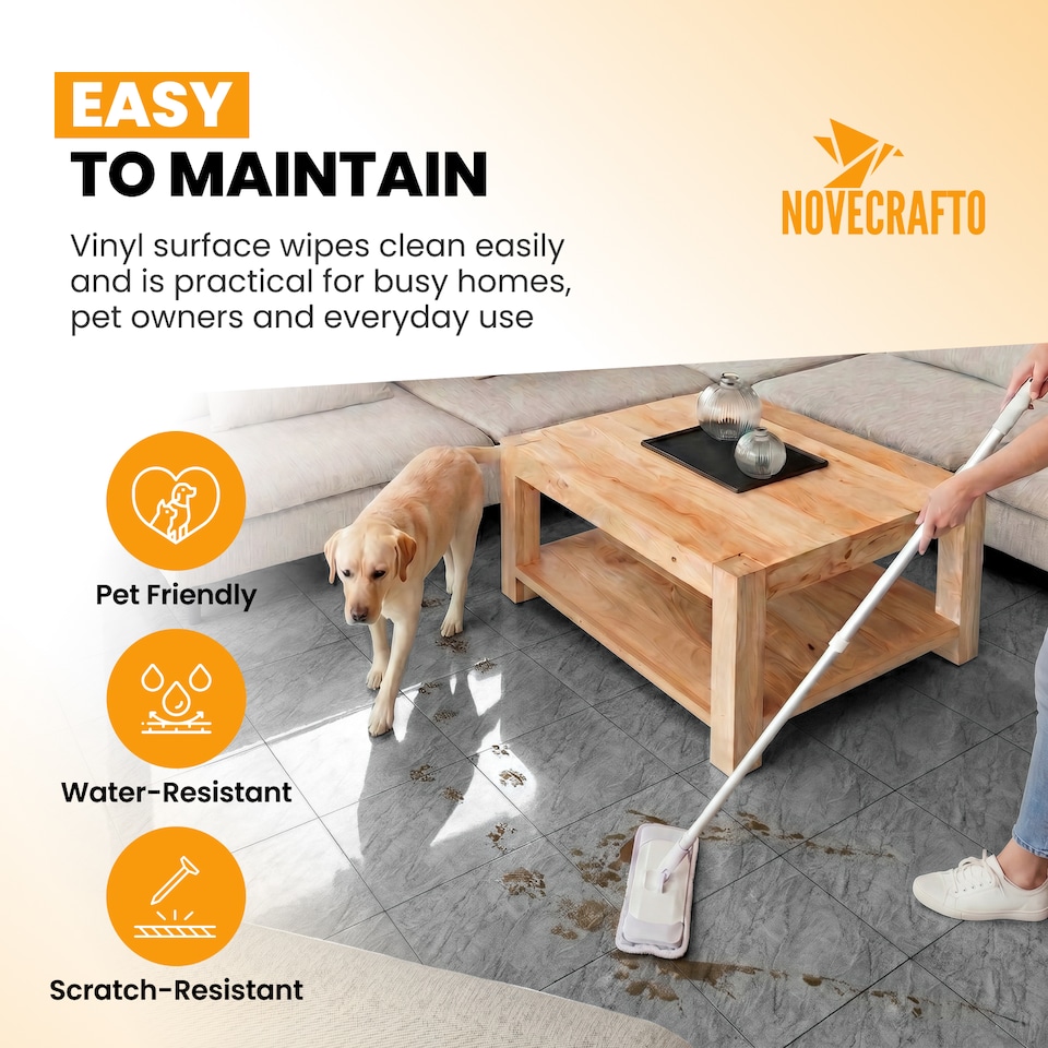 image 1 of Vinyl Floor Tiles Self Adhesive – 30 Pack Covers 30 sqf (2.79sqm) – 12x12in (30.5x30.5cm) Waterproof Peel & Stick Vinyl Flooring for Kitchen, Bathroom & Home | Grey