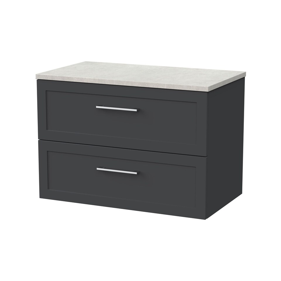 image 1 of Balterley Stonnall Traditional Wall Hung 2 Drawers Vanity Unit with White Sparkle Laminate Worktop, 800mm, Dark Grey