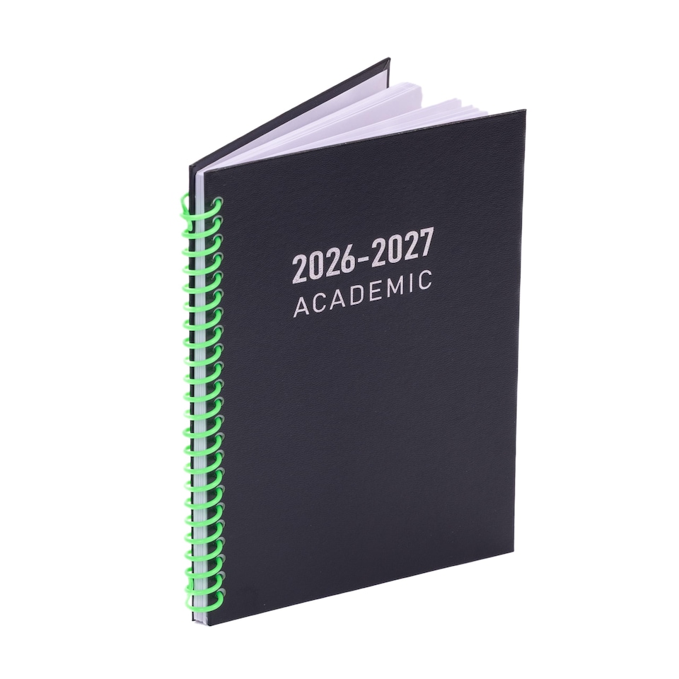 image 1 of 2026 - 2027 Academic Diary A5 Week to View - Plastic Spiral Bound Mid Year Planner Aug 2026 to Jul 2027 - Hardback | Black | Black