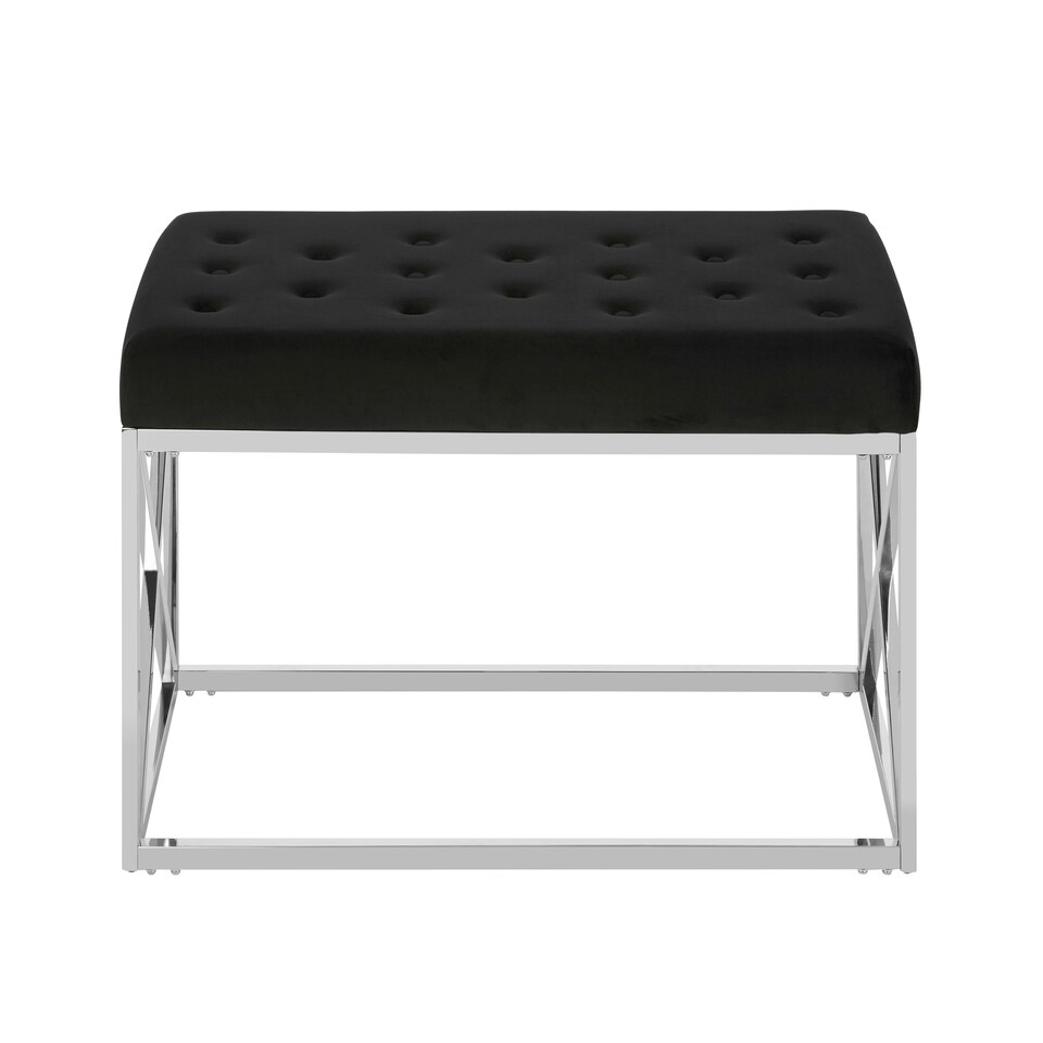 image 1 of Allure Black Tufted Seat And Silver Finish Bench Black