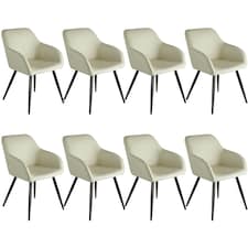 Chair Marilyn Set of 8 - with armrests, upholstered, fabric cover, black steel legs Cream | Cream/Black