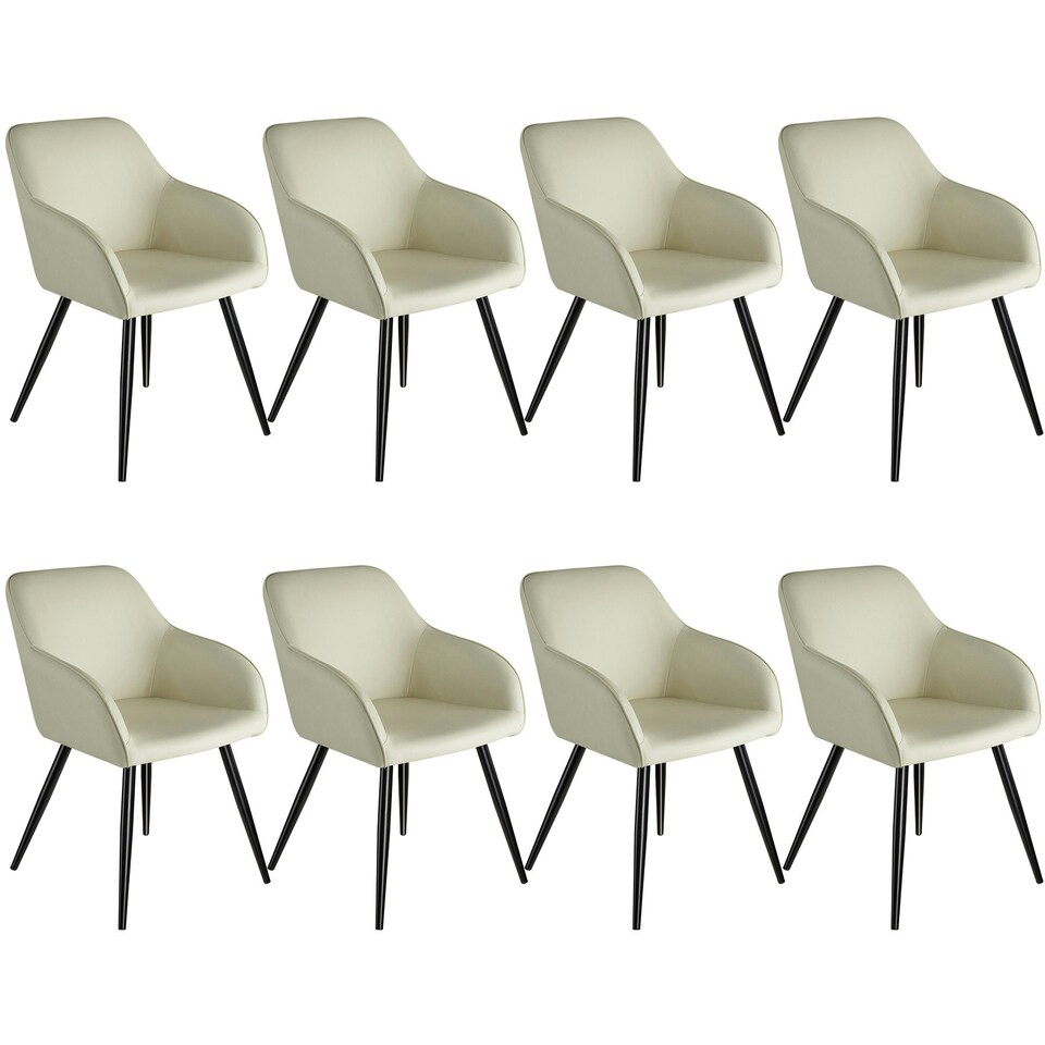 image 1 of Chair Marilyn Set of 8 - with armrests, upholstered, fabric cover, black steel legs Cream | Cream/Black