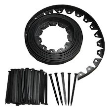 Flexible Black Plastic Garden Lawn Edging Roll with 40 Pegs (10m)