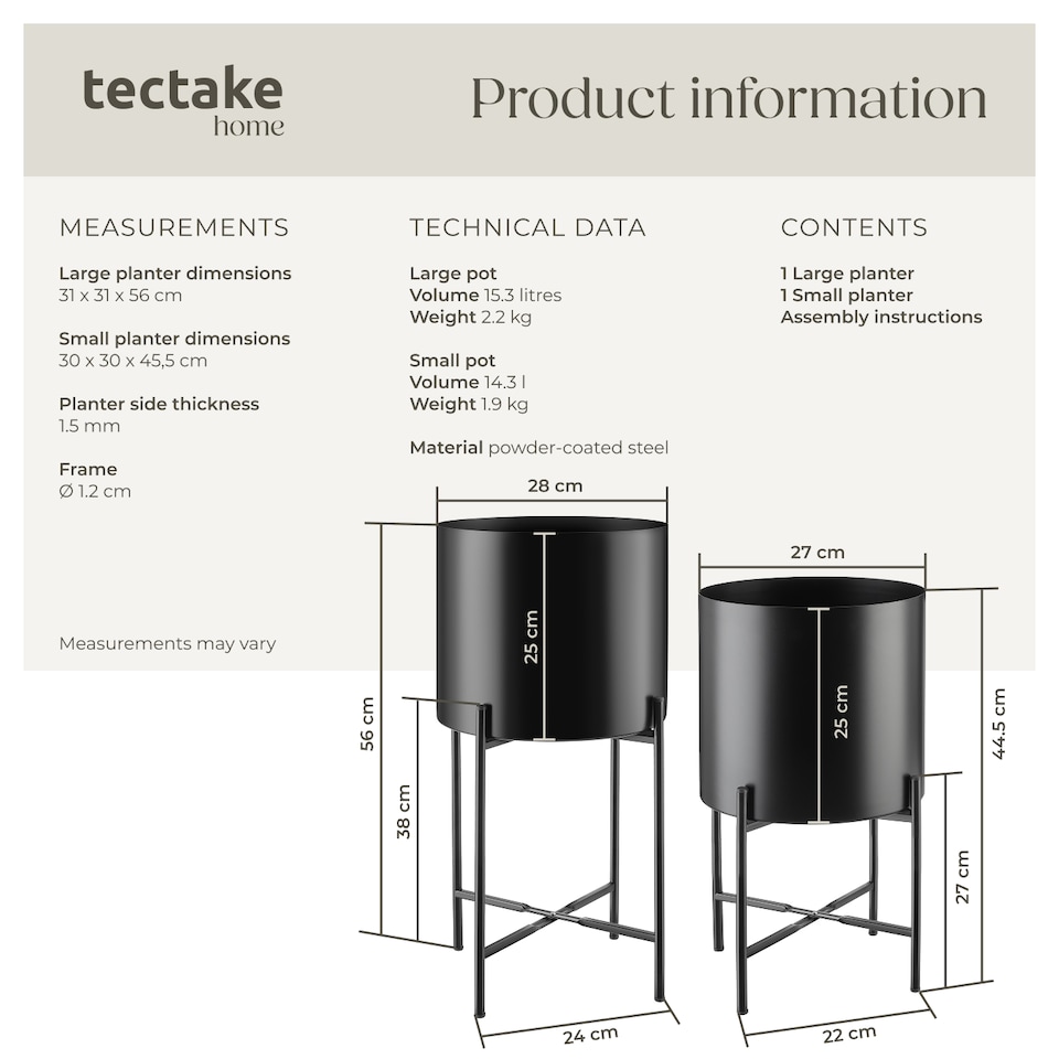 image 1 of Plant Stands Kalmar, set of 2 decorative plant pots in black steel | Black | black | 31 x 31 x 56 cm | 1