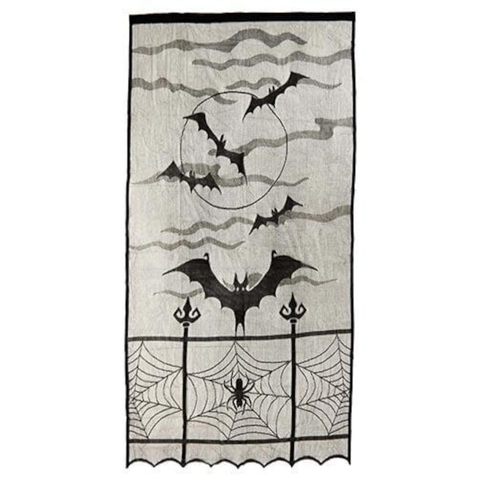 image 1 of Spooky Halloween Design Black Lace Net Curtain 2.3m