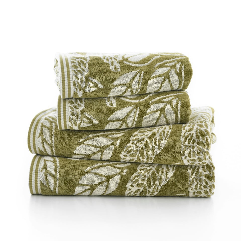 image 1 of Mixed Leaves 100% Cotton 550gsm Supersoft Towels Green | Green | Hand towel