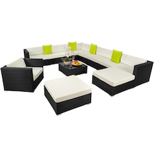 Garden Furniture Set Las Vegas - large outdoor corner sofa, armchair, coffee table | Black | black | 75 x 75 x 38 cm | 1