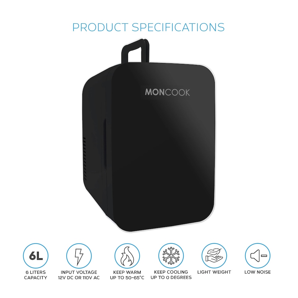 image 1 of MONCOOK Mini Fridge For Bedrooms - Small, Portable & Quiet - Glass Door Mini Fridge For Skincare, Food & Drinks - Cooling & Warming Function - 6L Black