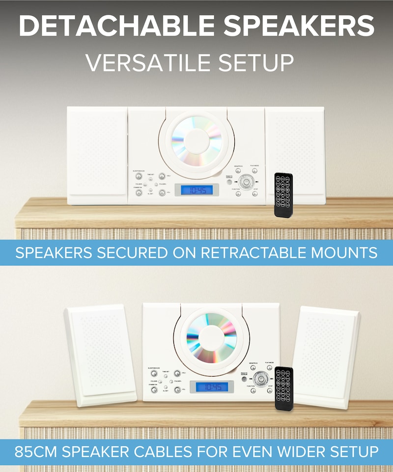 image 1 of CD Player with Speakers - HiFi System for Home with Radio, USB, MP3, Clock Alarm & Remote - Compact Stereo System with Wall Mount Design - Small CD Players for Home - GTMC-101