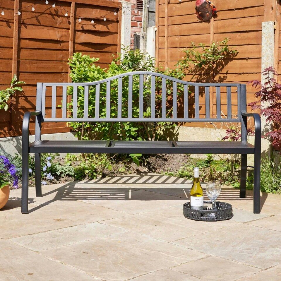image 1 of Garden Bench Loveseat Centre Drinks Table Armrest Outdoor Patio Furniture White