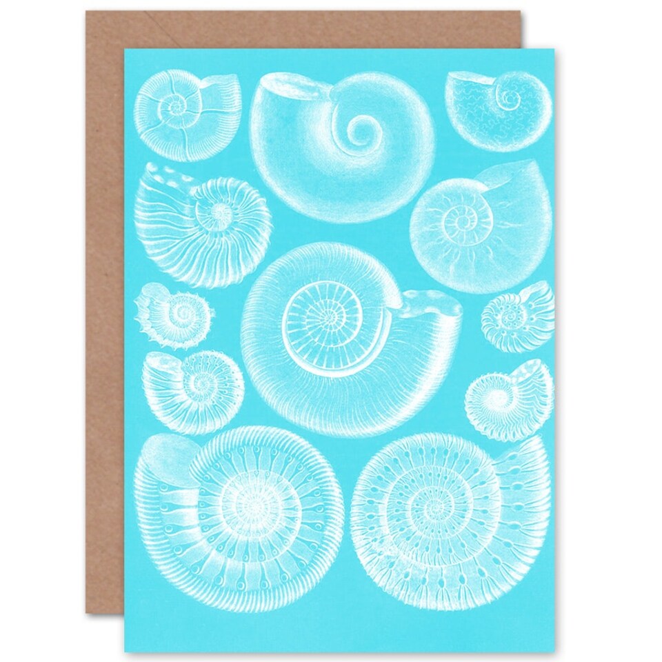 image 1 of Sea Life Fossil Sea Ammonites Bright Blue Pattern Art Card