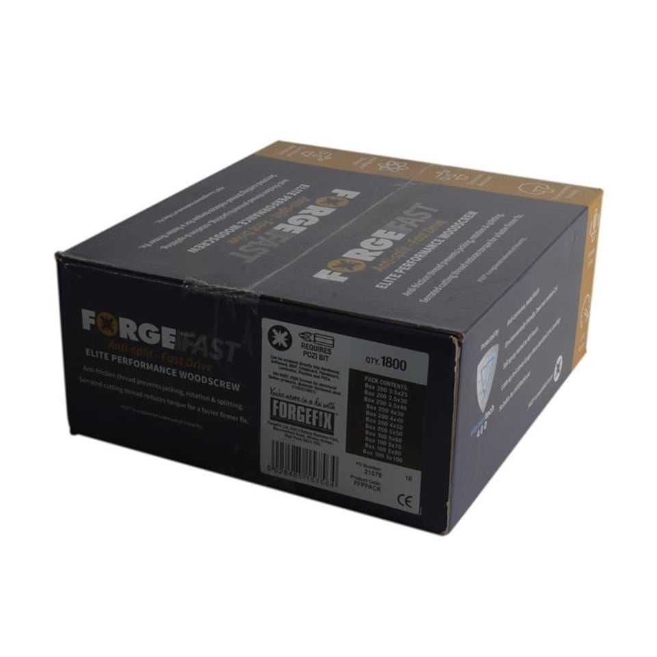 Forgefix Forgefast Pozi Compatible Wood Screw Forge Pack 1800 Piece - Multi Colour - One Size