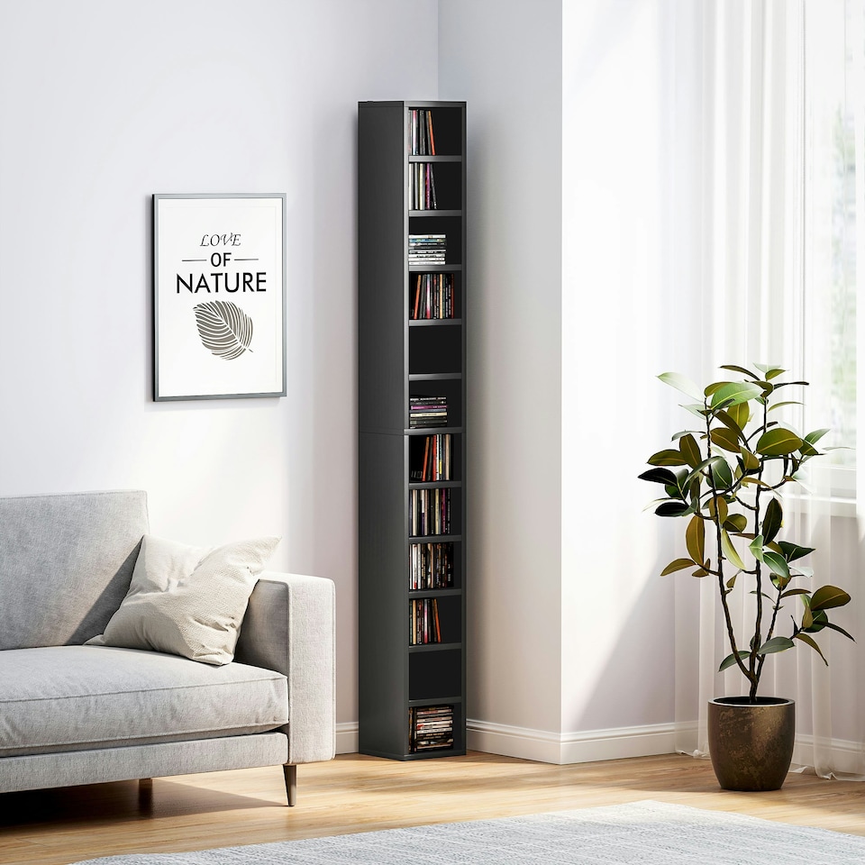 image 1 of HOMCOM 204 CD Storage Tower Tall Bookcase Bookshelf with 12 Cubes Black