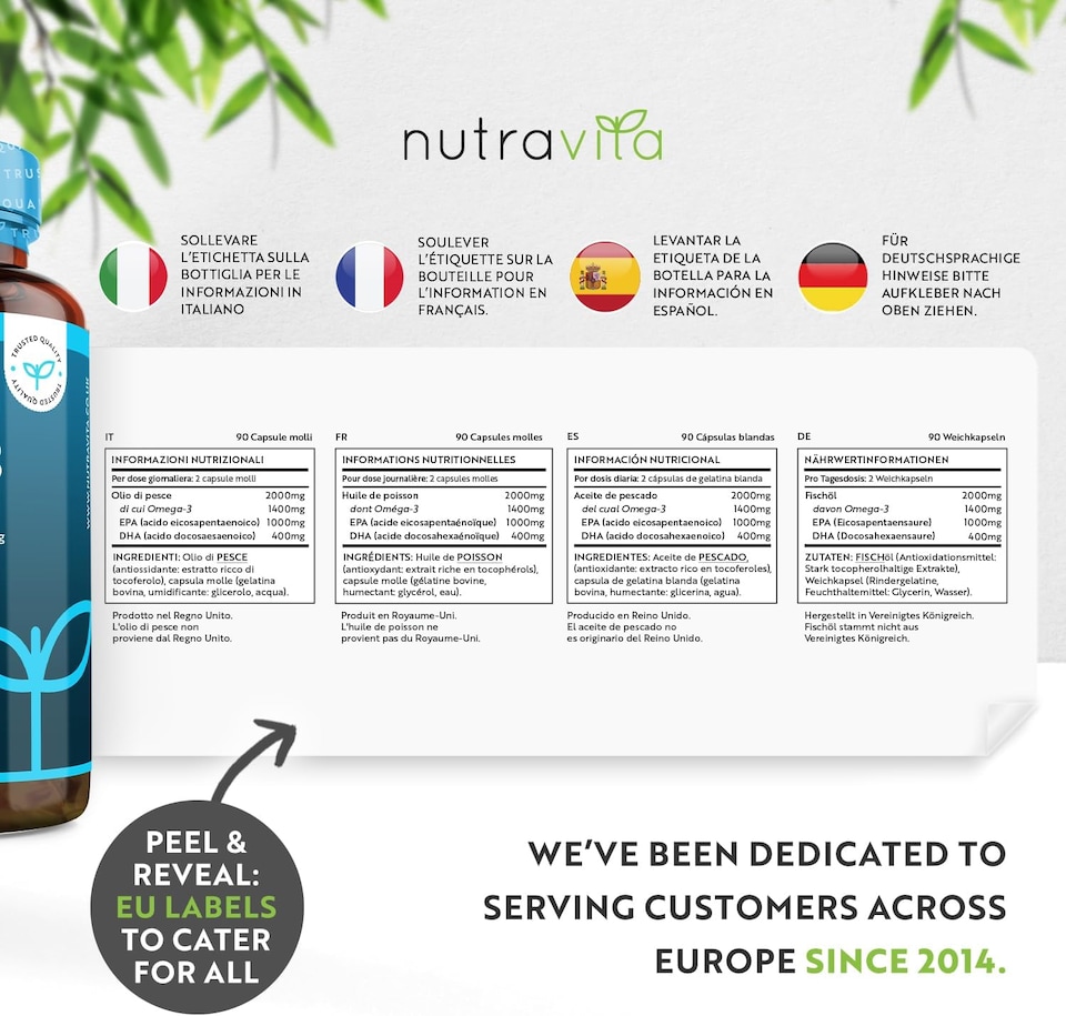 image 1 of Nutravita Highest Strength Omega 3 Fish Oil 2000mg - 1000mg EPA & 400mg DHA per Serving - Sustainably Sourced & Contaminant Free - 90 Softgels