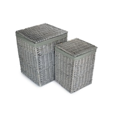 Set of 2 Grey Wash Square Laundry Basket with Grey Sage Lining | Grey | Grey