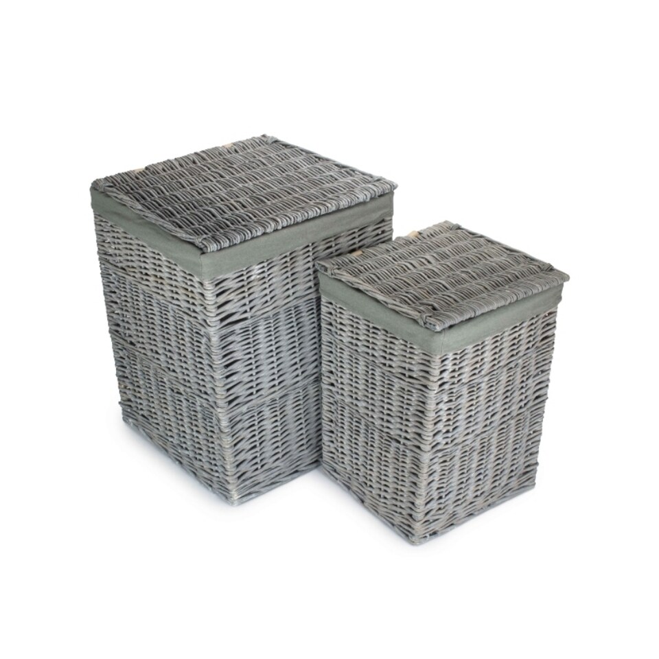image 1 of Set of 2 Grey Wash Square Laundry Basket with Grey Sage Lining | Grey | Grey