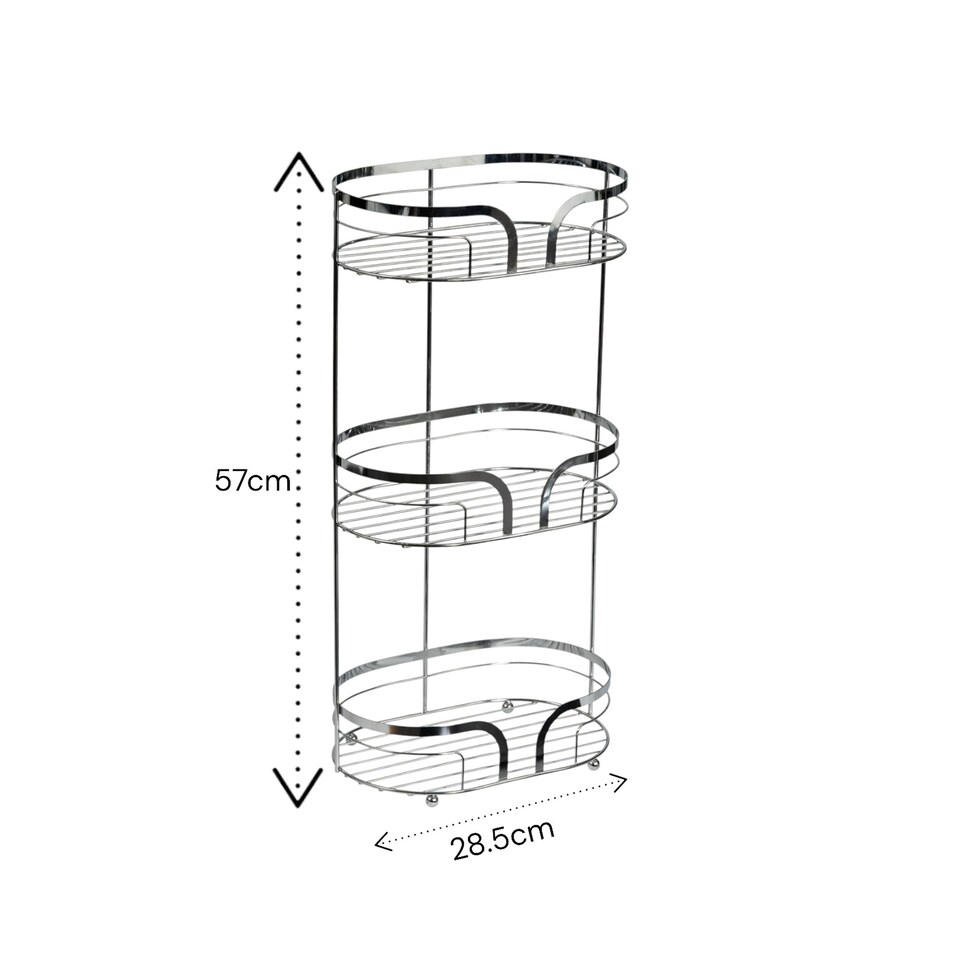 image 1 of Showerdrape Dante Chrome Floor Caddy and 2 Tier Over Door Hook Shower Caddy | Silver | Chrome | 1