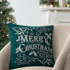 Portfolio Home Mistletoe & Holly Merry Christmas Filled Cushion 43x43cm