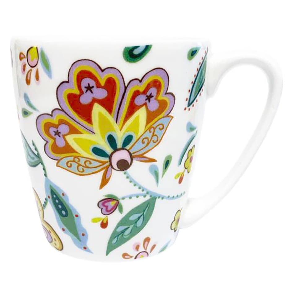 image 1 of Queens Hippy Florals Retro Yellow Fine China 300ml Acorn Mug | Multi | 1