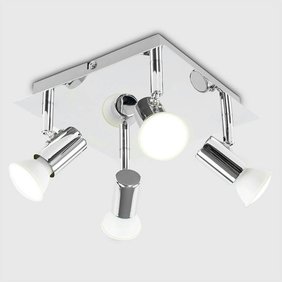 image 1 of ValueLights Pair Of Modern Square Chrome 4 Way GU10 Ceiling Spotlights Chrome