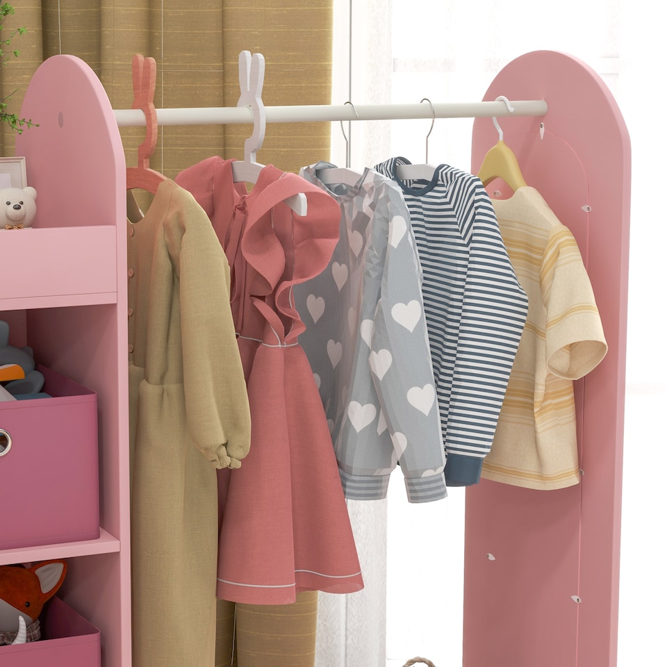 image 1 of AIYAPLAY Kids Clothes Rail with Storage Shelf, Boxes, Mirror | Pink