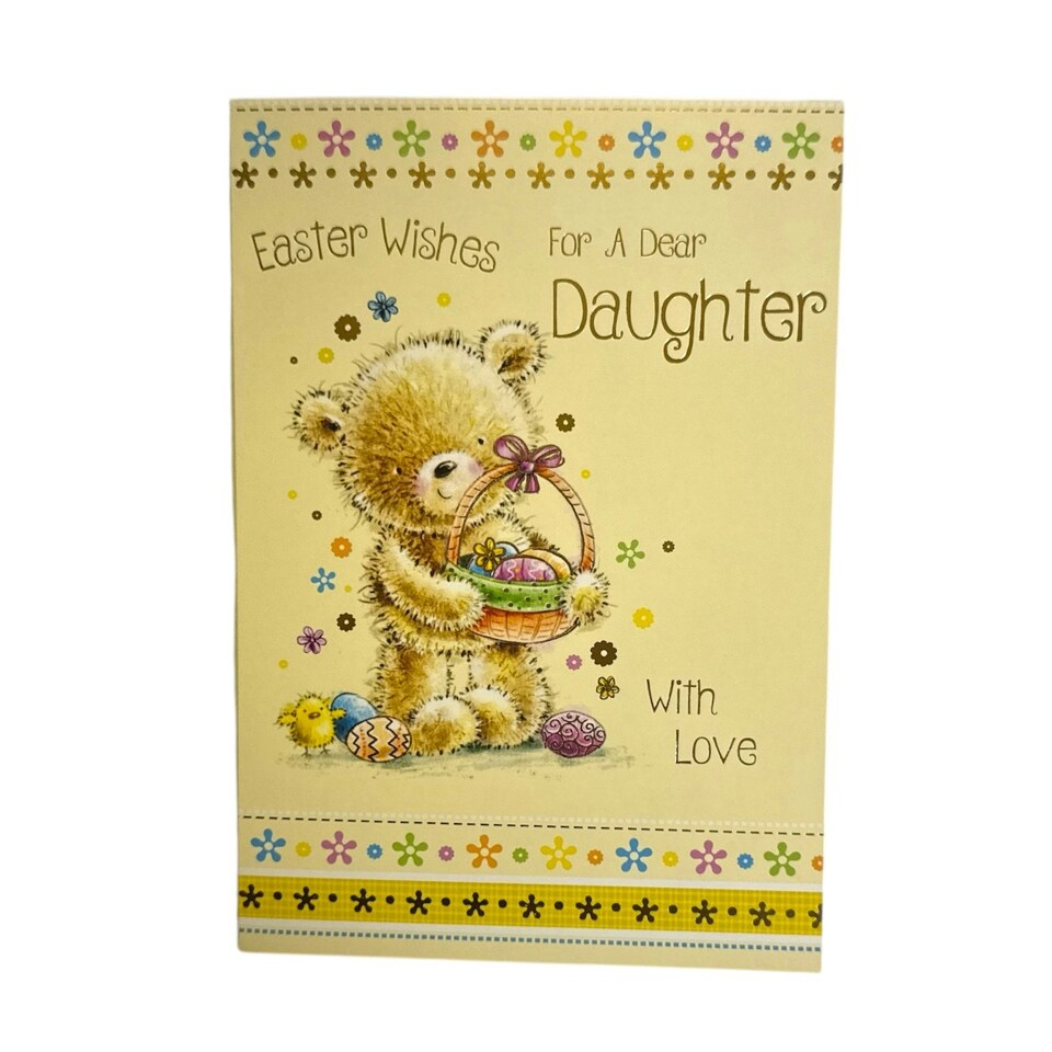 image 1 of For Dear Daughter Teddy Holding Egg Basket Design Easter Card