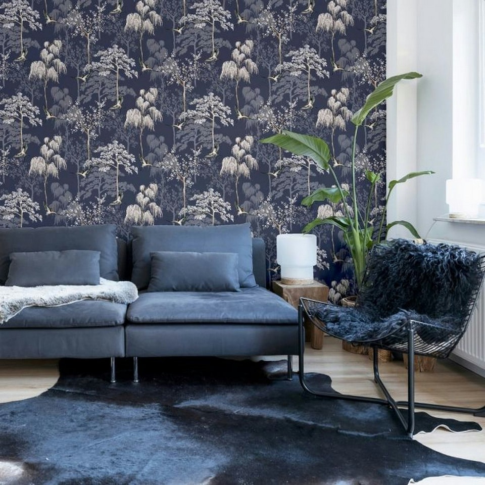 image 1 of Arthouse Japanese Garden Wallpaper - Navy - One Size Blue