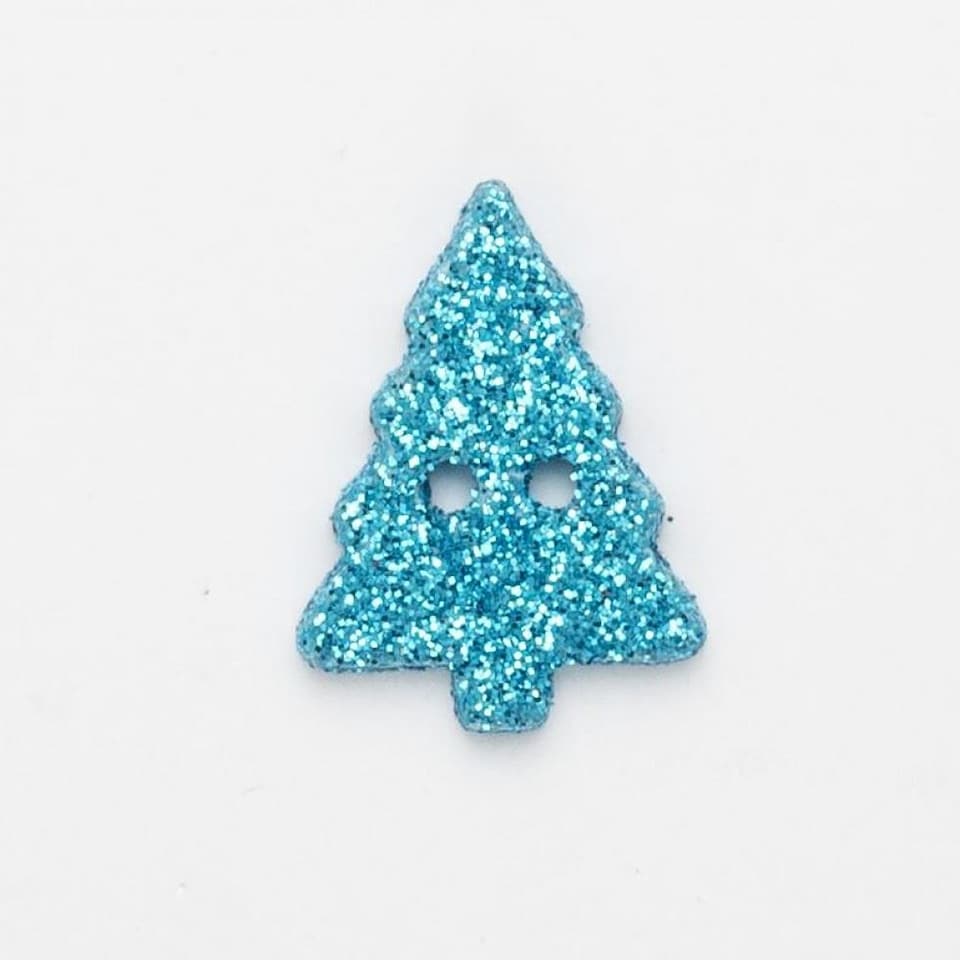 Minerva Turquoise Christmas Tree Glitter Buttons for Dressmaking - 20, 15mm - per value pack of 100