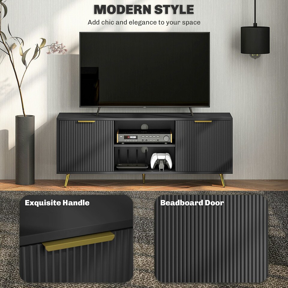 image 1 of HOMCOM Modern TV Stand Cabinet with Storage for Living Room, Black