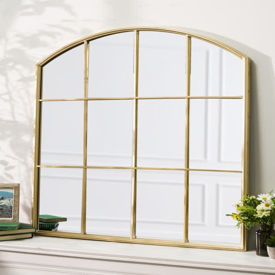 image 1 of Arched Gold Indoor Window Mirror Gold