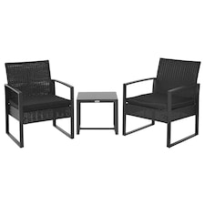 Outsunny 3 Pieces Rattan Bistro Set, Wicker Garden Furniture Set with Glass Top Coffee Table and Chairs, Washable Cushions, for Outdoor, Patio, Balcony, Black
