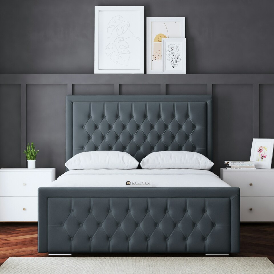 image 1 of Allegra Divan Bed with Upholstered Headboard - Grey (Steel) - Super King / 6ft