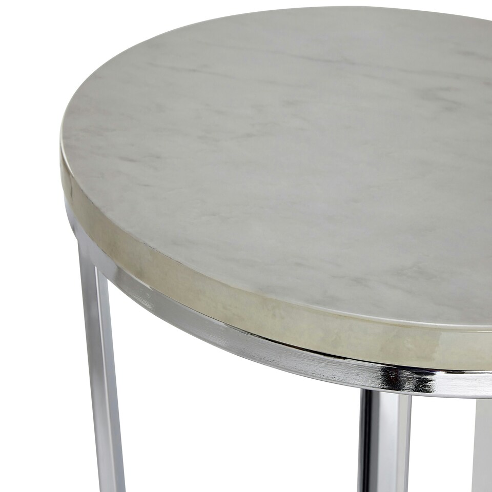 image 1 of Allure Round White Faux Marble End Table White