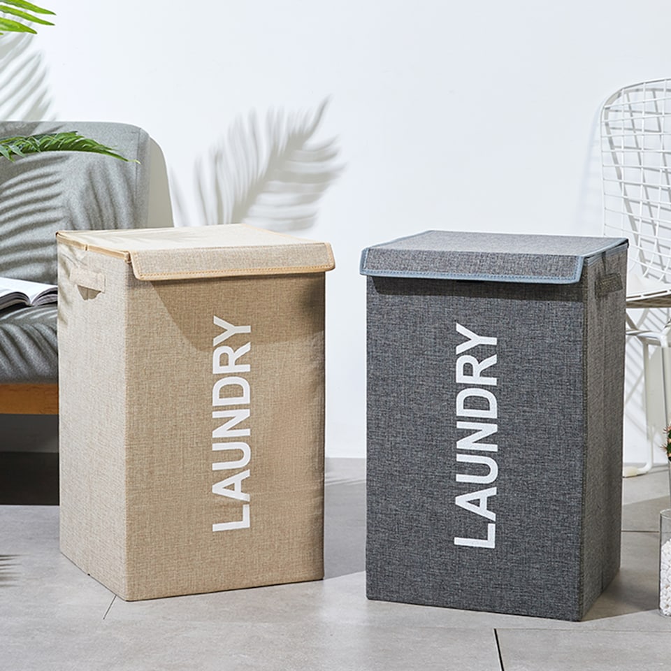 image 1 of 57L Collapsible Laundry Basket with Lid Portable Clothes Hamper
